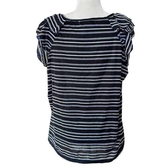 French Laundry Top Women Ruffle Button Down Stripe Black White Plus Size 18 / 20 - Picture 4 of 10